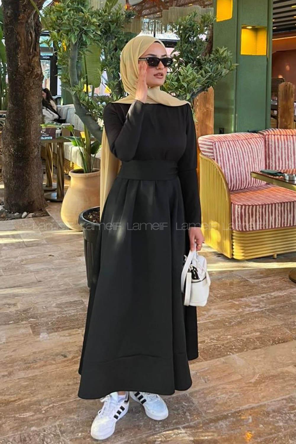 Black Crew Neck Cotton Dresess