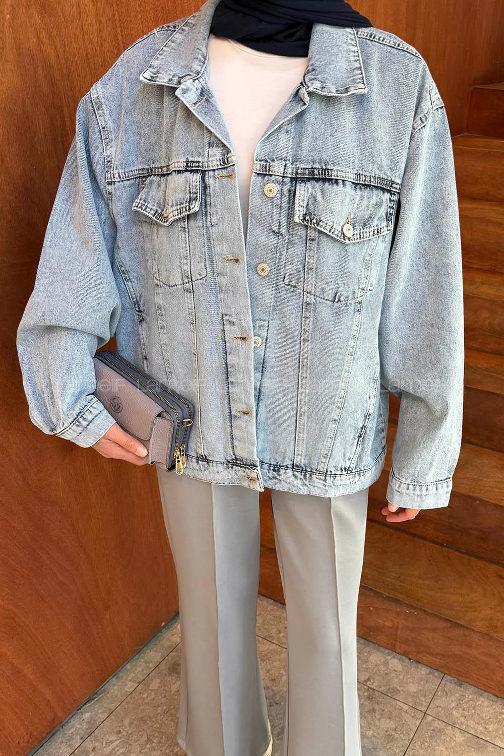 Lamelif Boyfriend Kot Ceket Açık Mavi