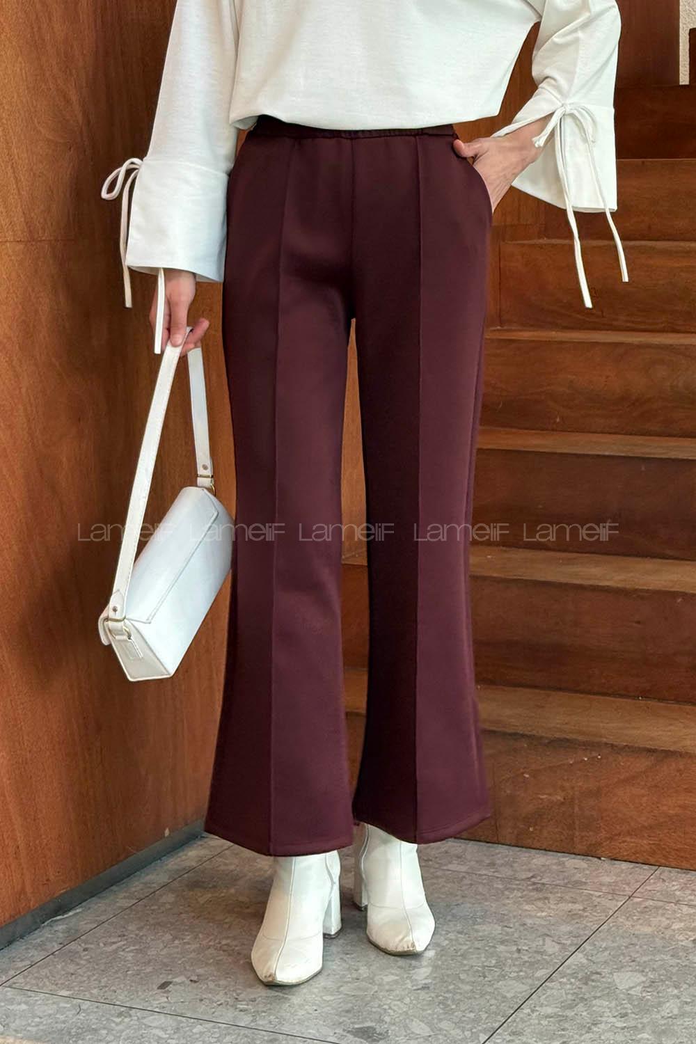 Lamelif Çımalı Scuba Pantolon Bordo