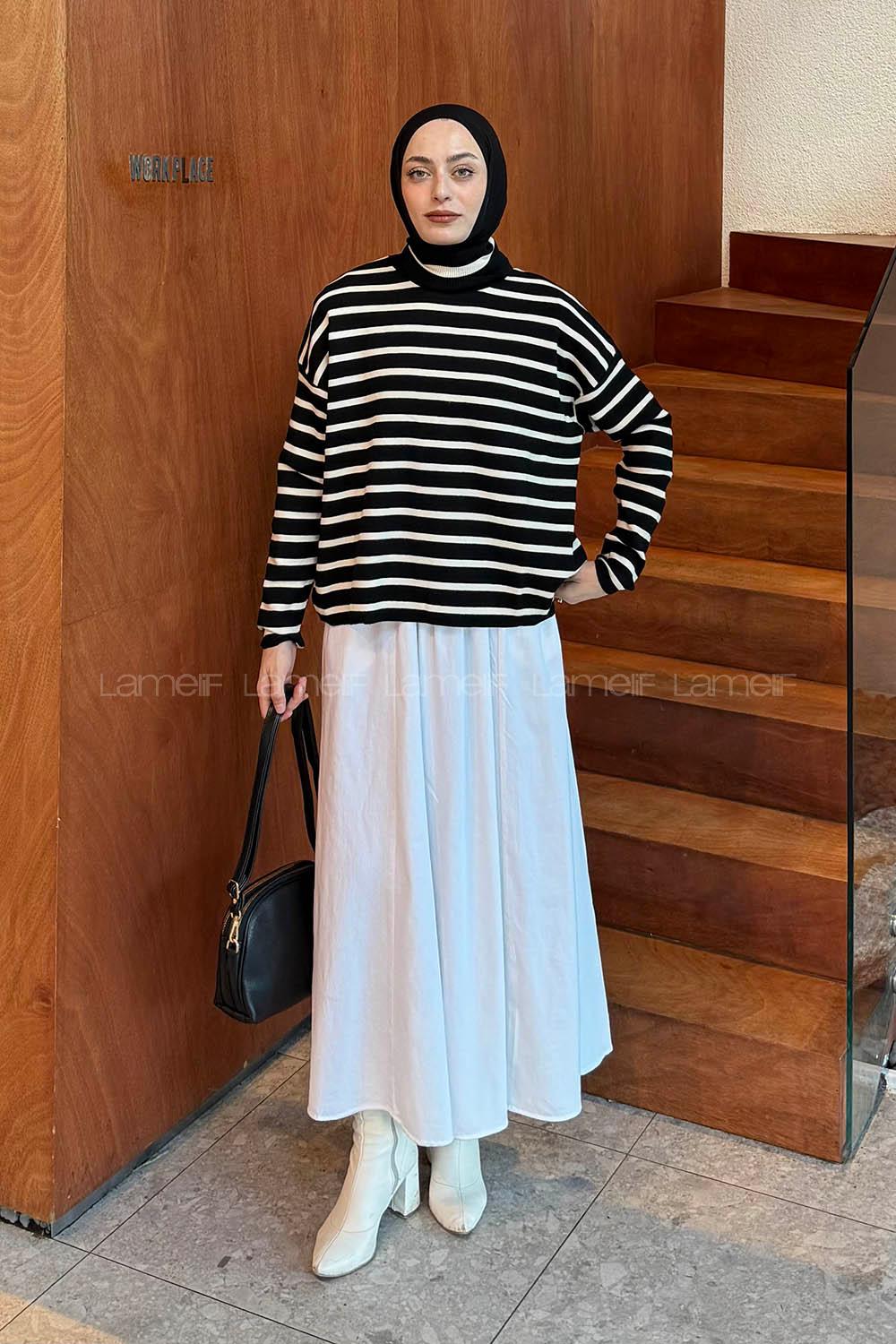 Lamelif Çizgili BalIkçı Kazak Siyah