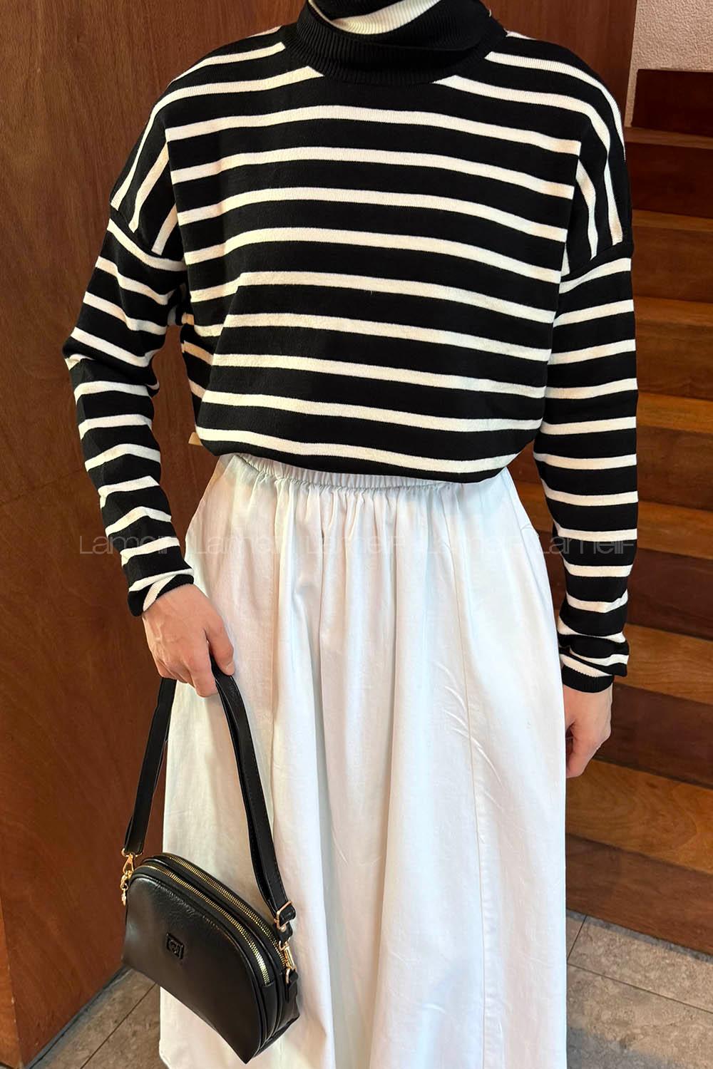 Lamelif Çizgili BalIkçı Kazak Siyah