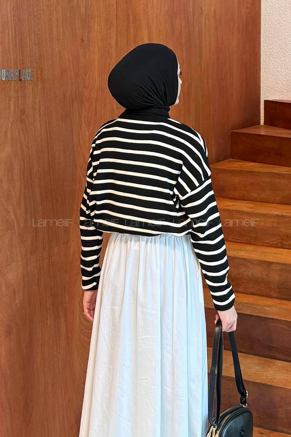 Lamelif Çizgili BalIkçı Kazak Siyah