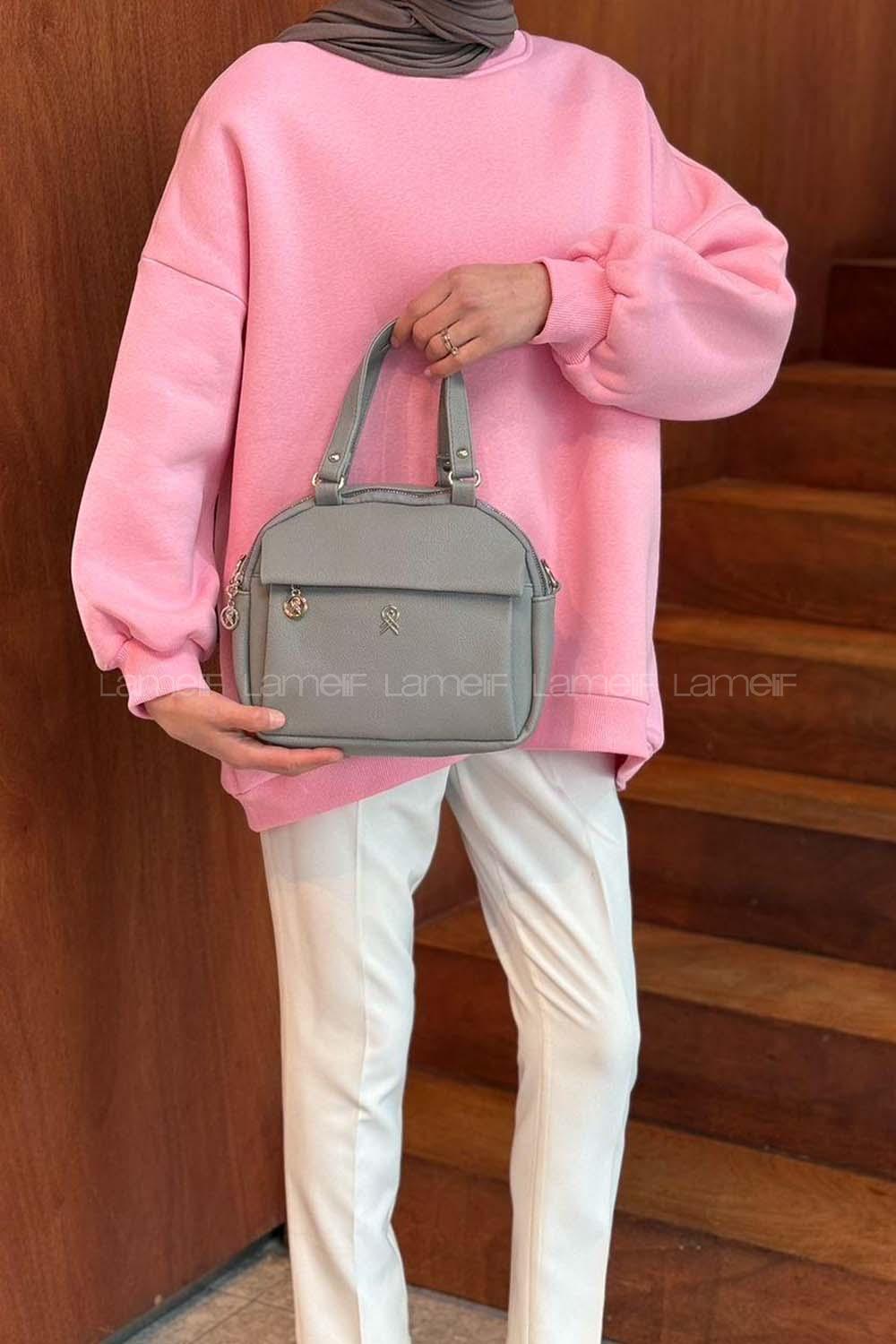 Gray With Zipper Skin Hand Bag Bag