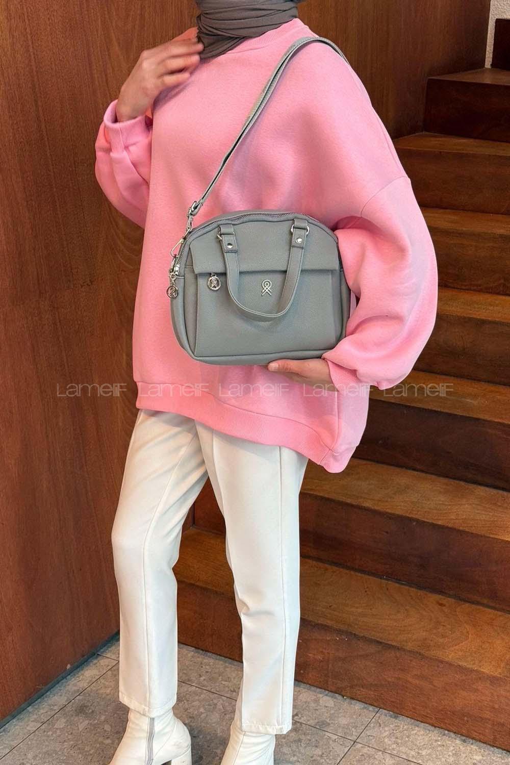 Gray With Zipper Skin Hand Bag Bag