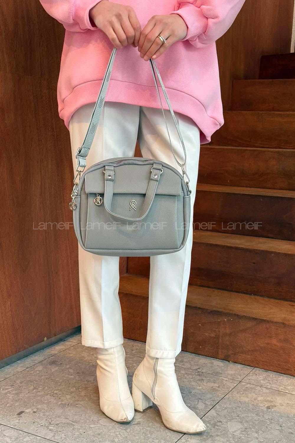 Gray With Zipper Skin Hand Bag Bag