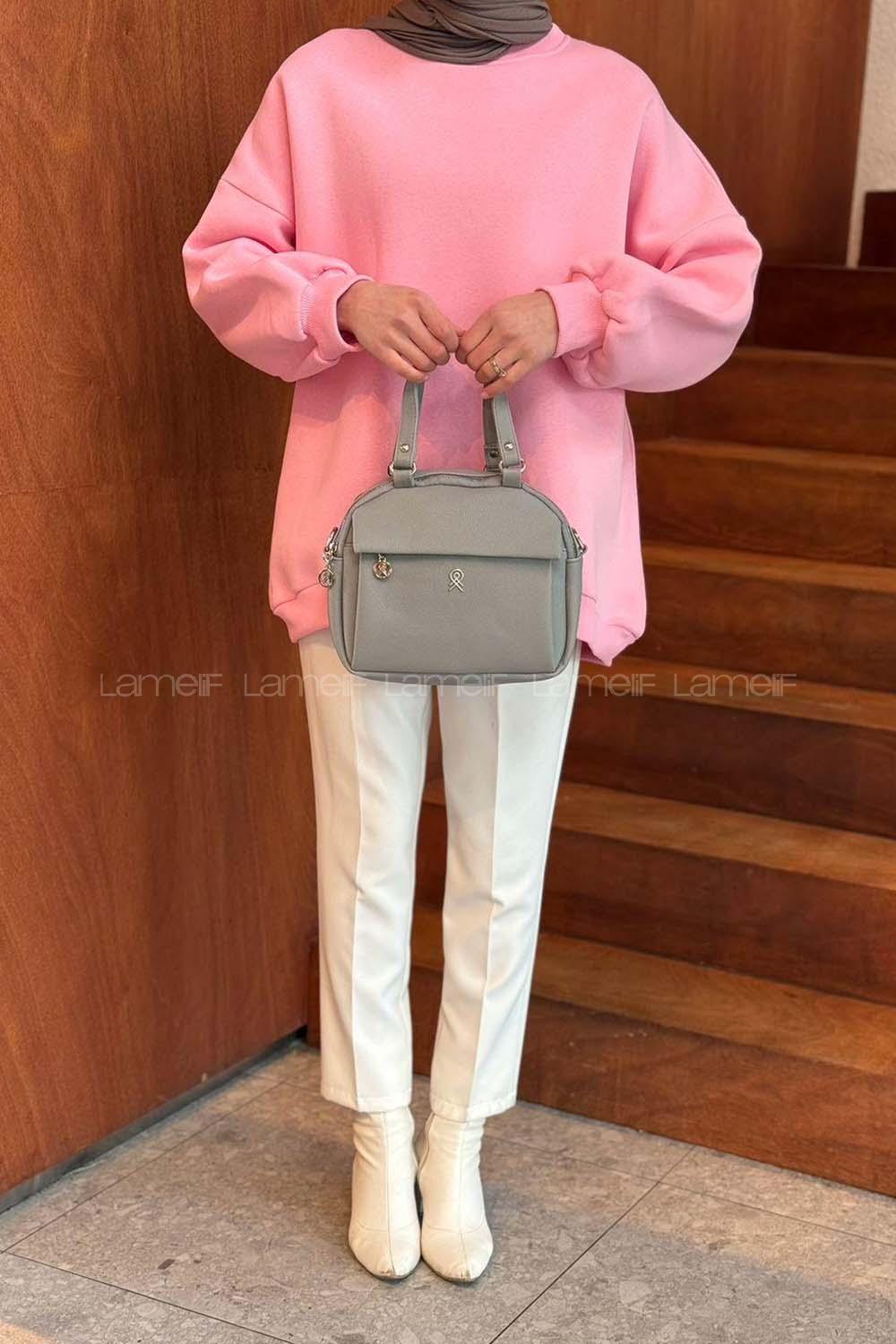 Gray With Zipper Skin Hand Bag Bag