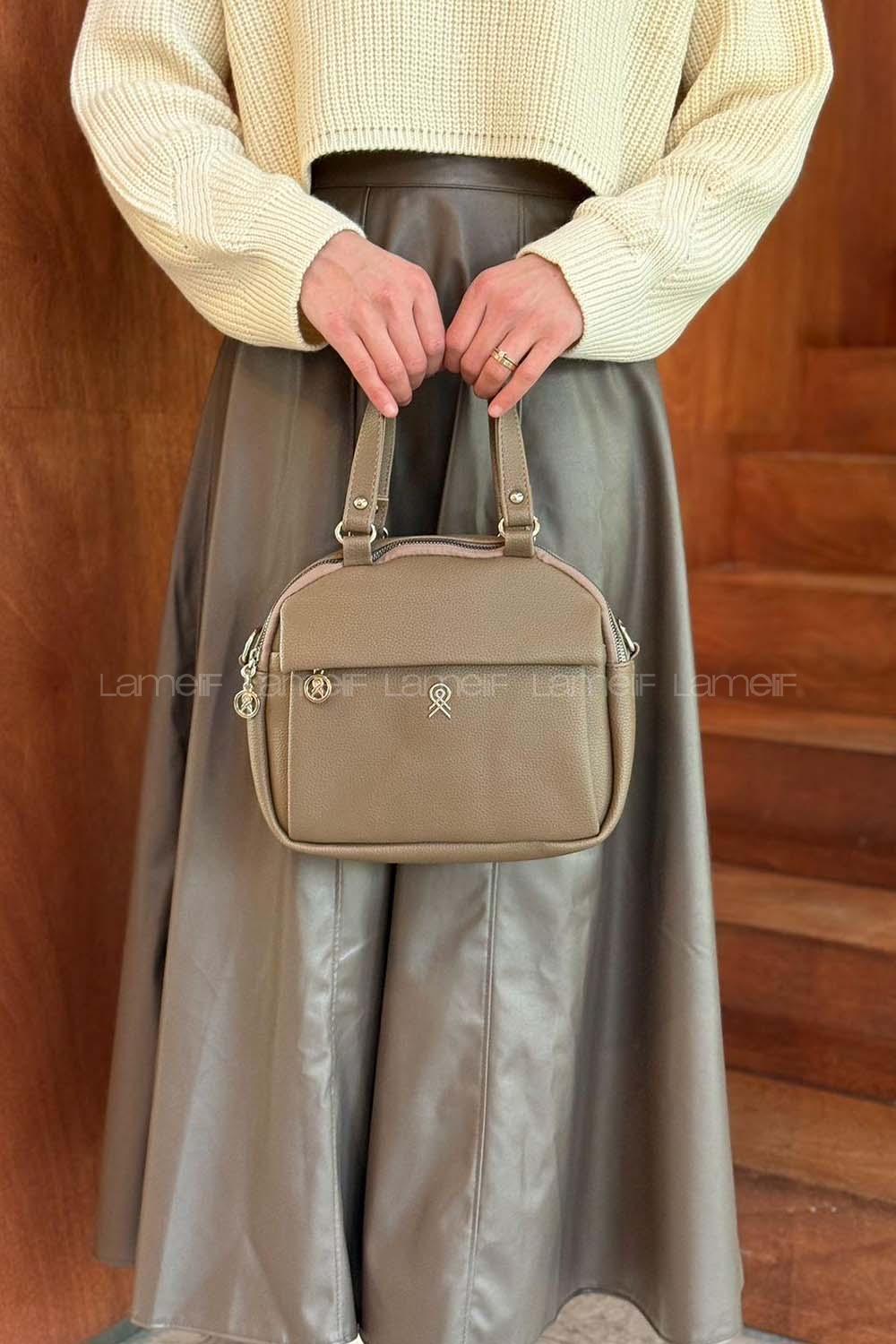 Soft Brown With Zipper Skin Hand Bag Bag
