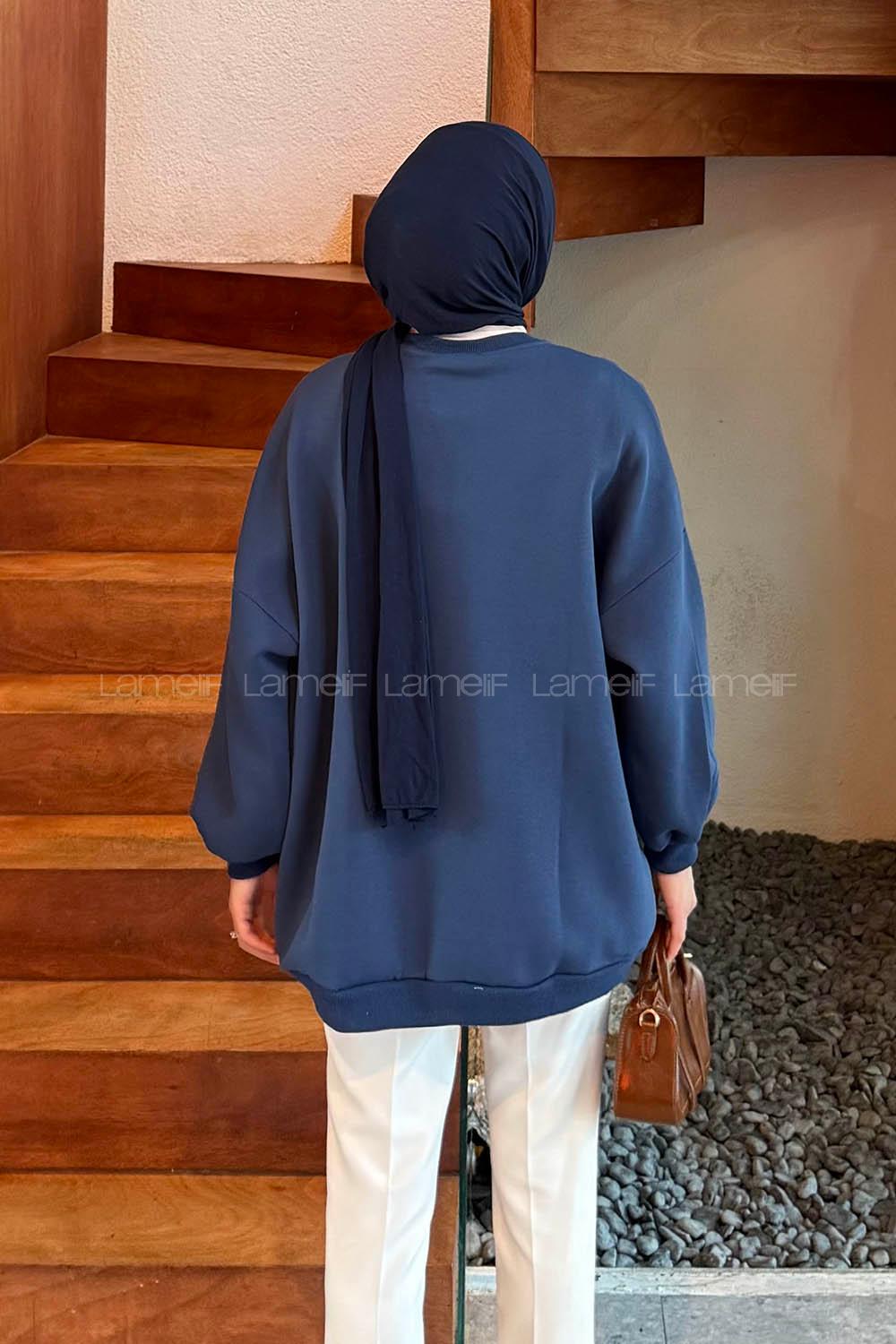 Lamelif Jasmin Bisiklet Yaka Oversize Sweat Lacivert