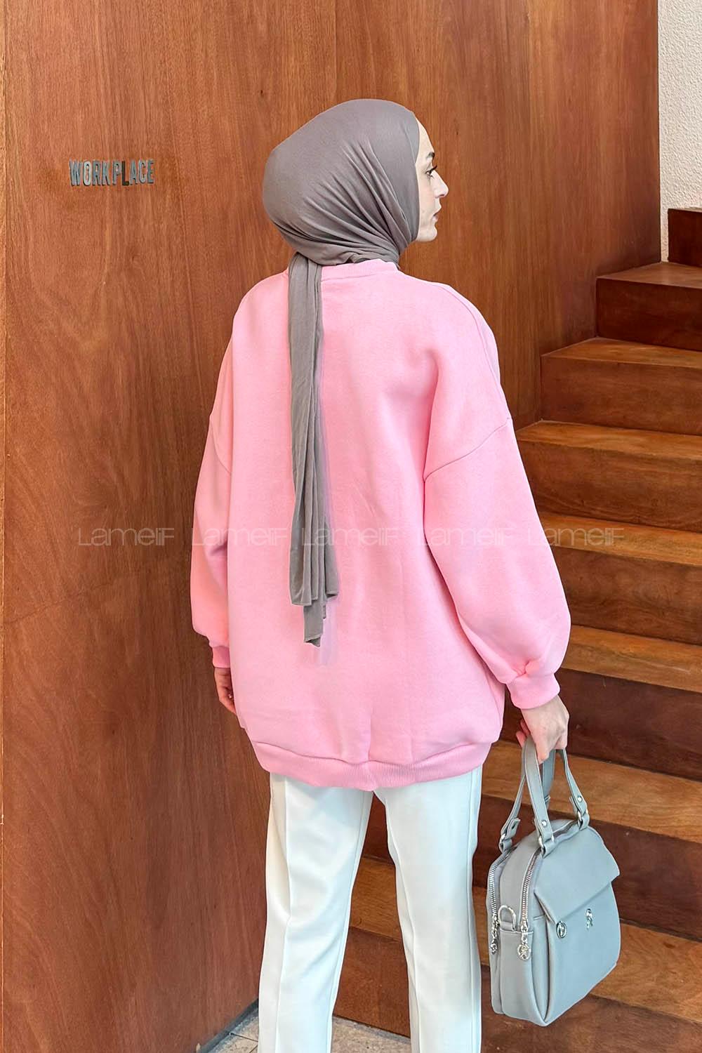 Candy Pink Crew Neck Long Arm Unprinted Sweatshirt
