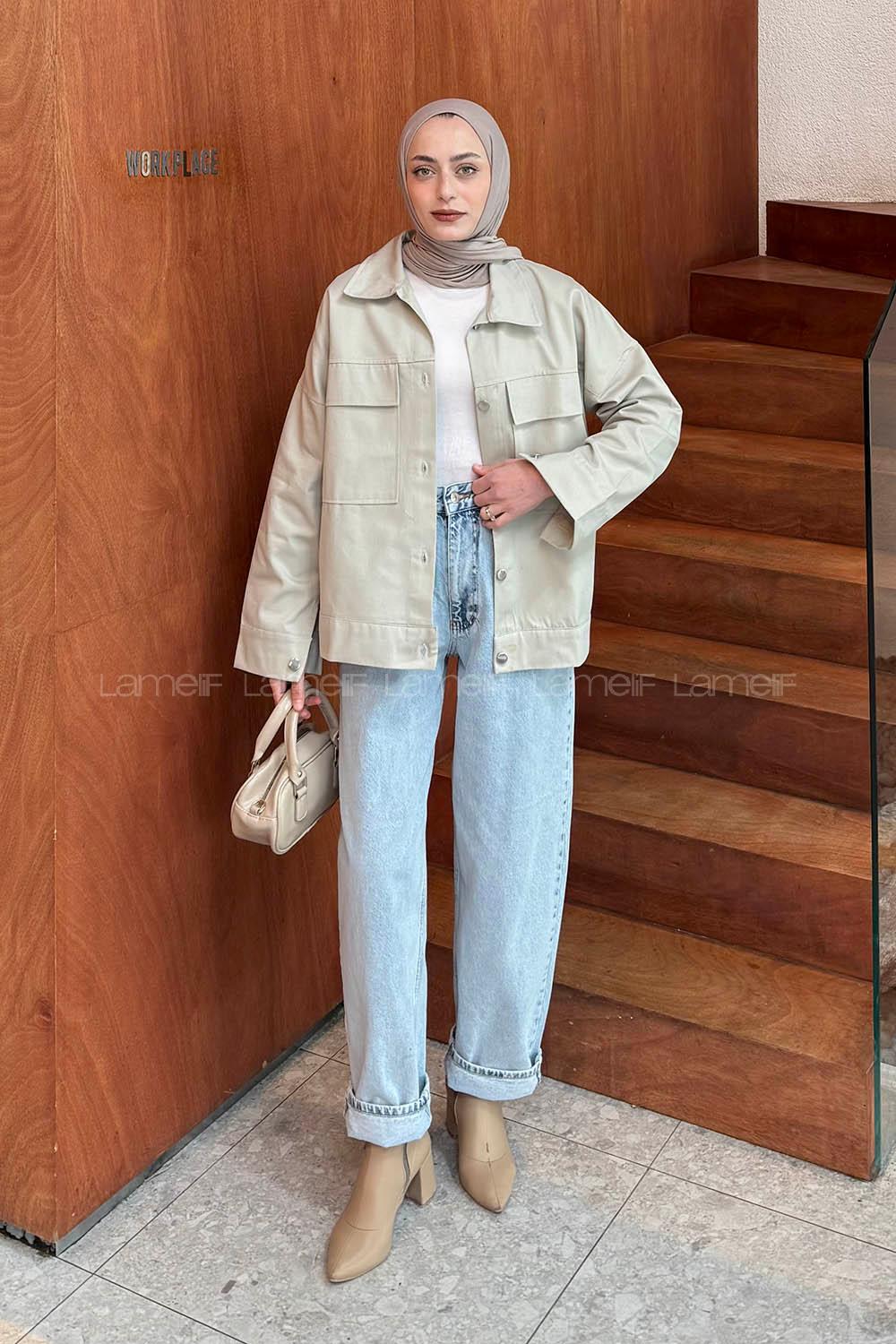 Water Green Shirt Collar Long Arm Gabardin Shirt