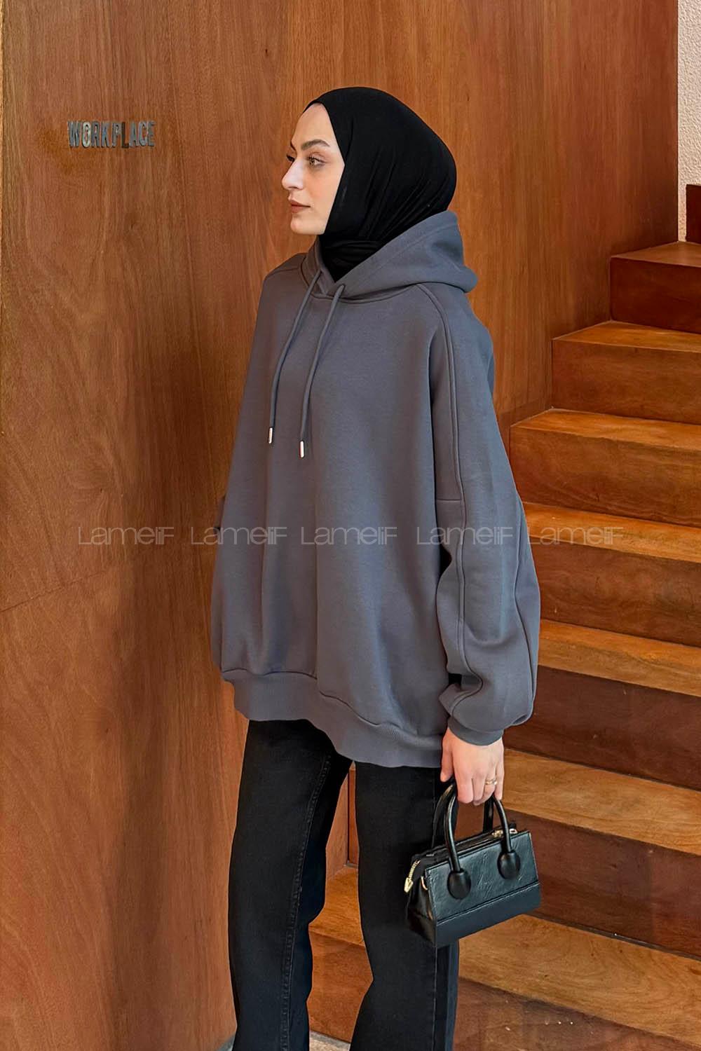 Anthracite Hood Neck Long Arm Unprinted Sweatshirt