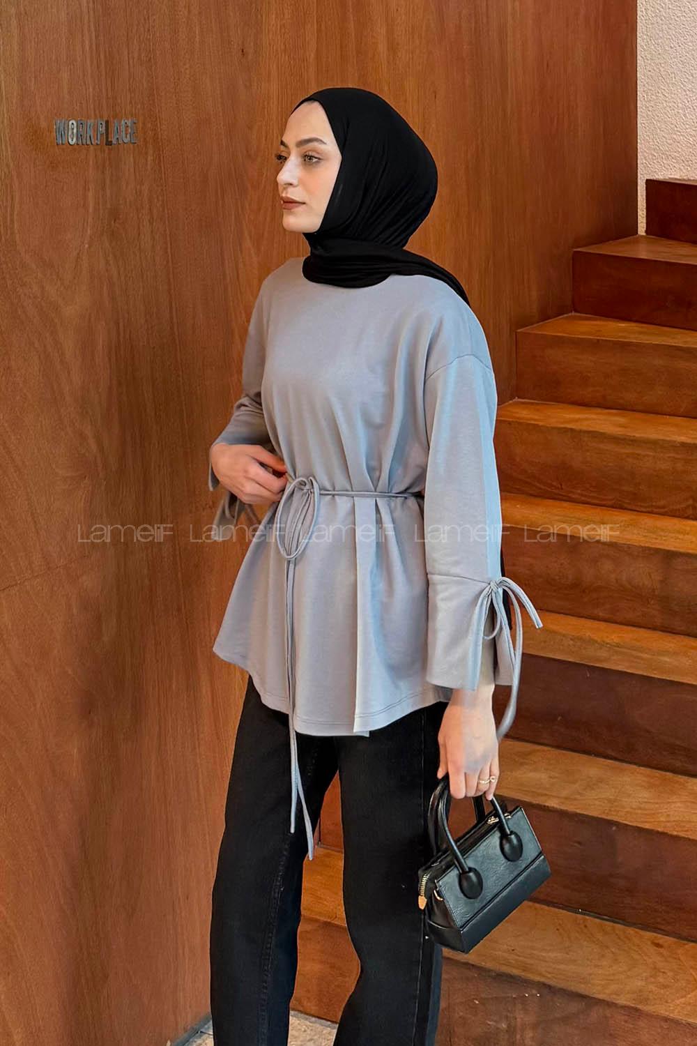 Lamelif Kol Biyeli Sweat Gri