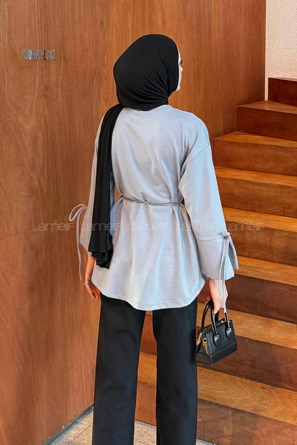 Lamelif Kol Biyeli Sweat Gri