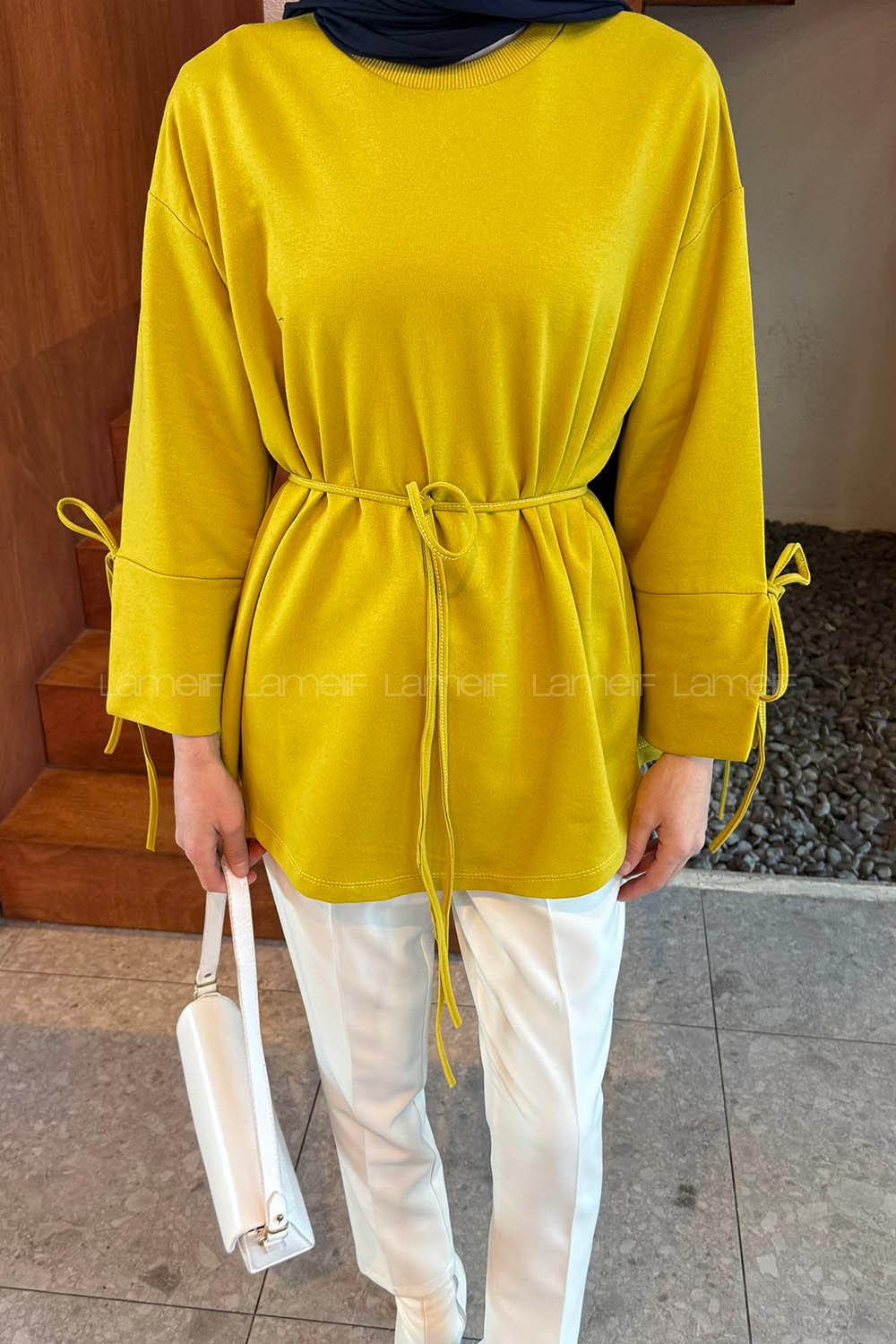 Lamelif Kol Biyeli Sweat Yağ Yeşili