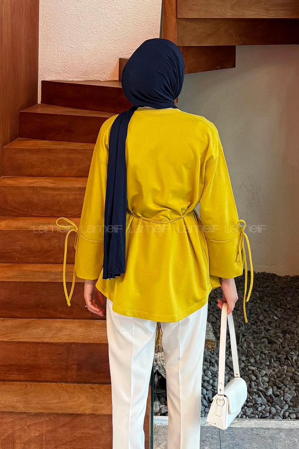 Lamelif Kol Biyeli Sweat Yağ Yeşili