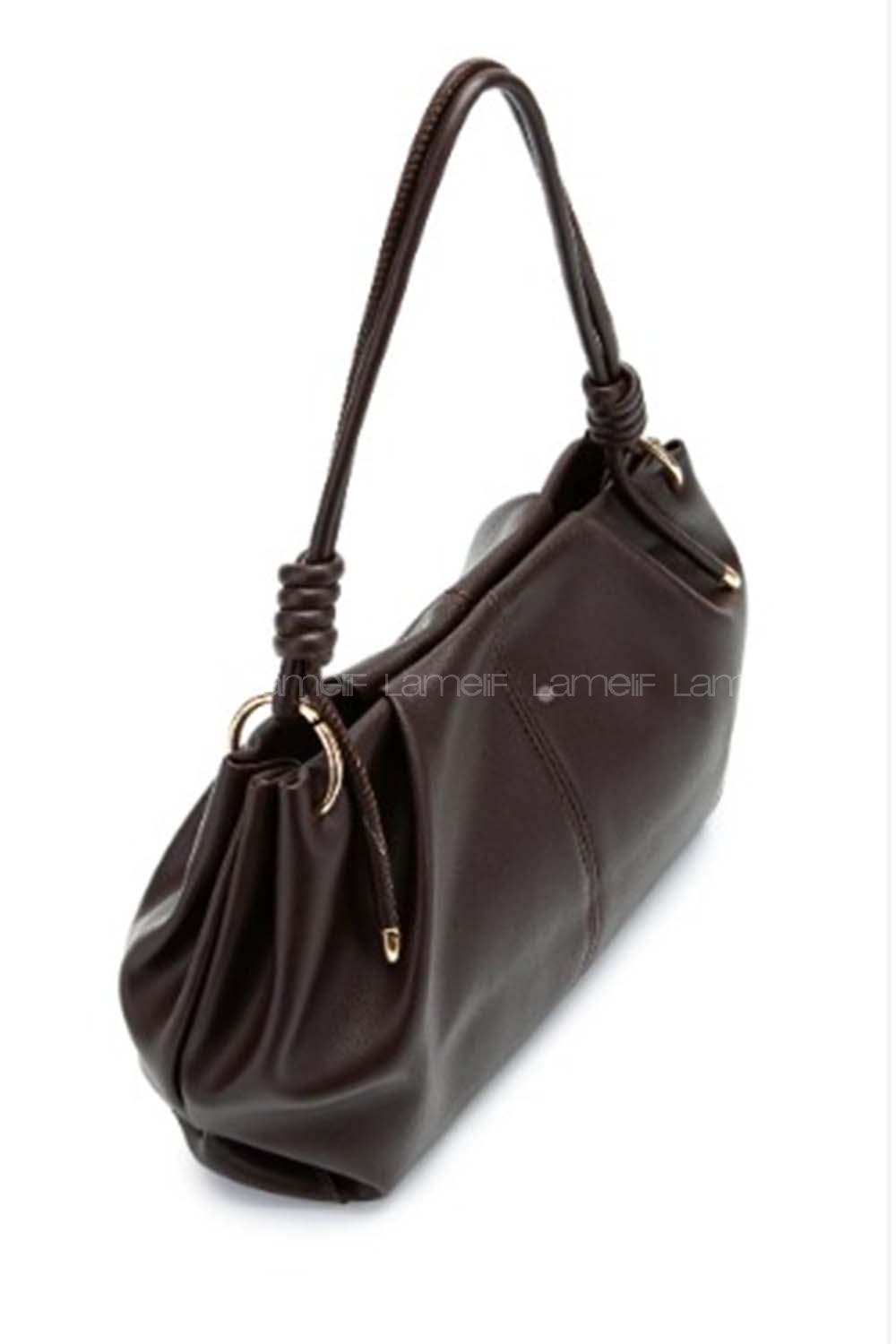 Lamelif Büzgü Detaylı Suni Deri Chen Kol Çanta Kahverengi