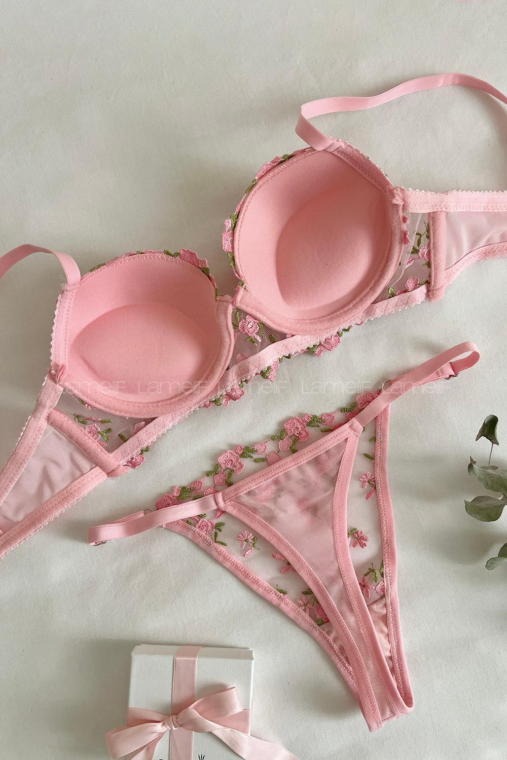 Lamelif Büstiyer Dantelli Nakışlı Destekli Takım