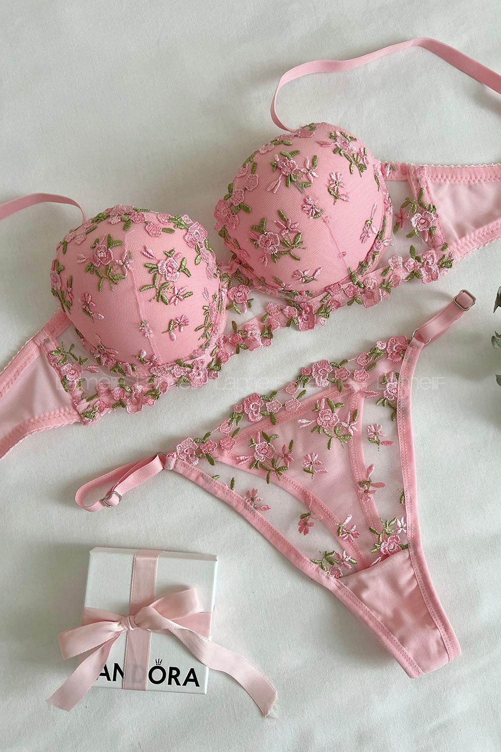 Lamelif Büstiyer Dantelli Nakışlı Destekli Takım