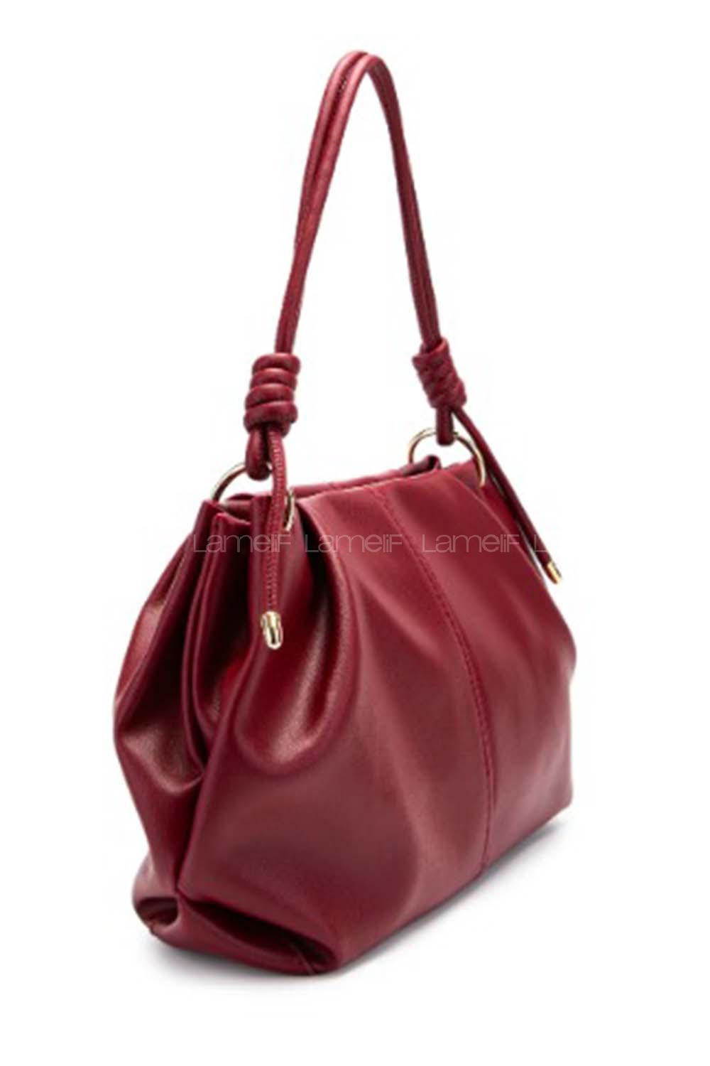 Lamelif Büzgü Detaylı Suni Deri Chen Kol Çanta Bordo