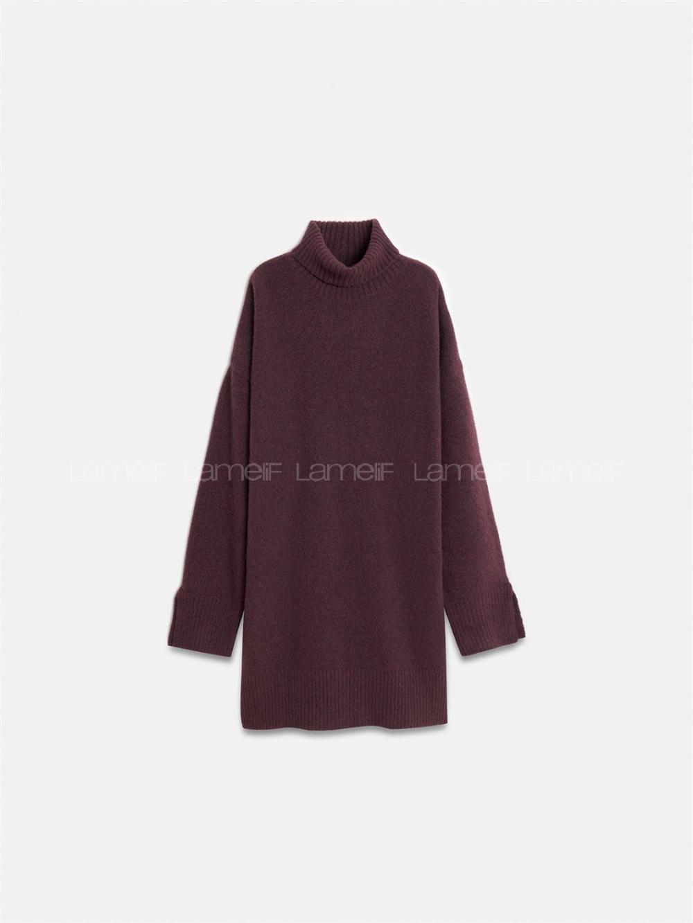 Lamelif 90265 Balıkçı Yaka Triko Elbise-Koyu Bordo