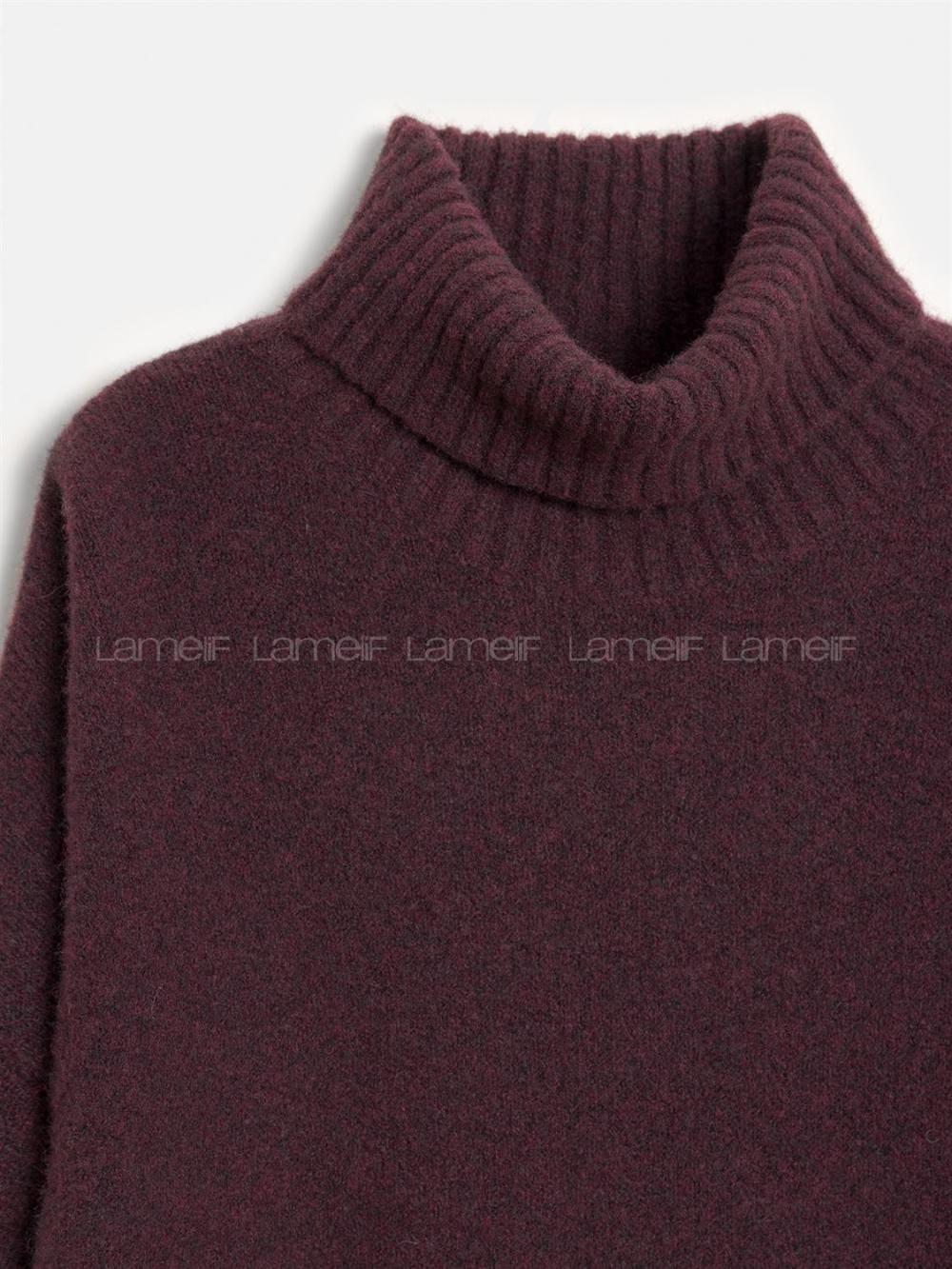 Lamelif 90265 Balıkçı Yaka Triko Elbise-Koyu Bordo