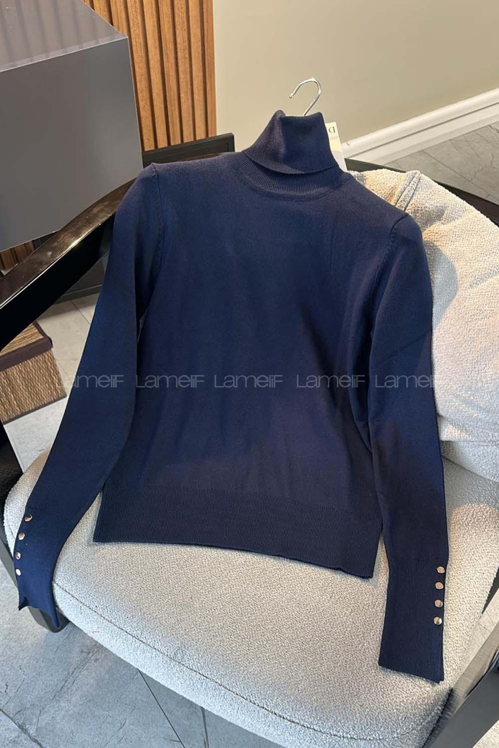 Lamelif Dilvin Balıkçı Yaka Kazak Lacivert