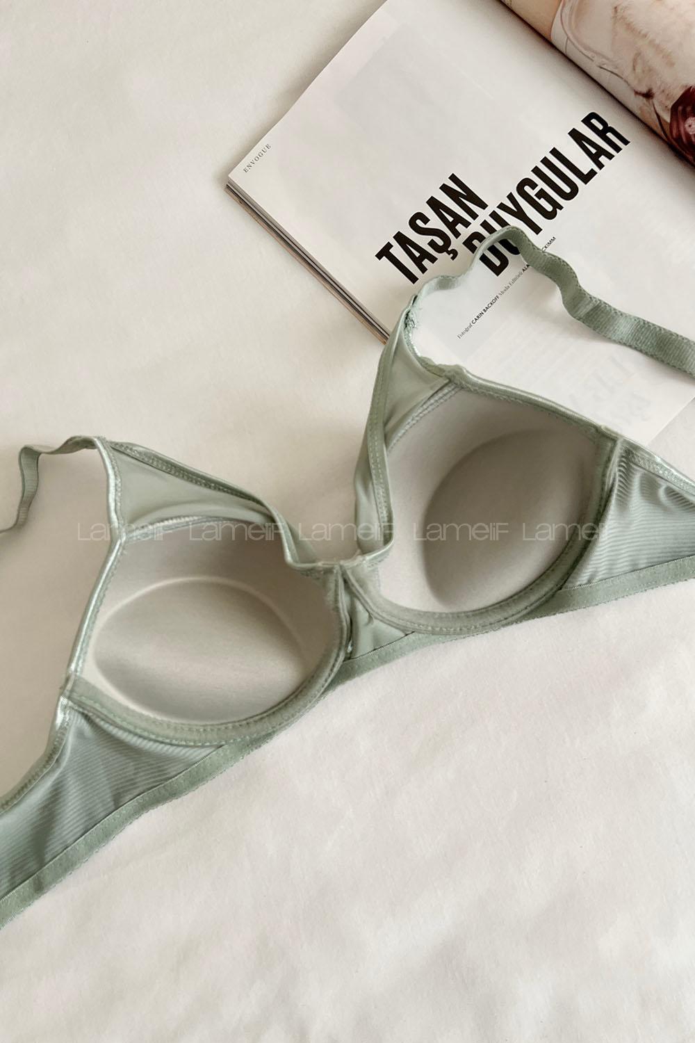 Lamelif Dantelli Tüllü Push Up Sütyen