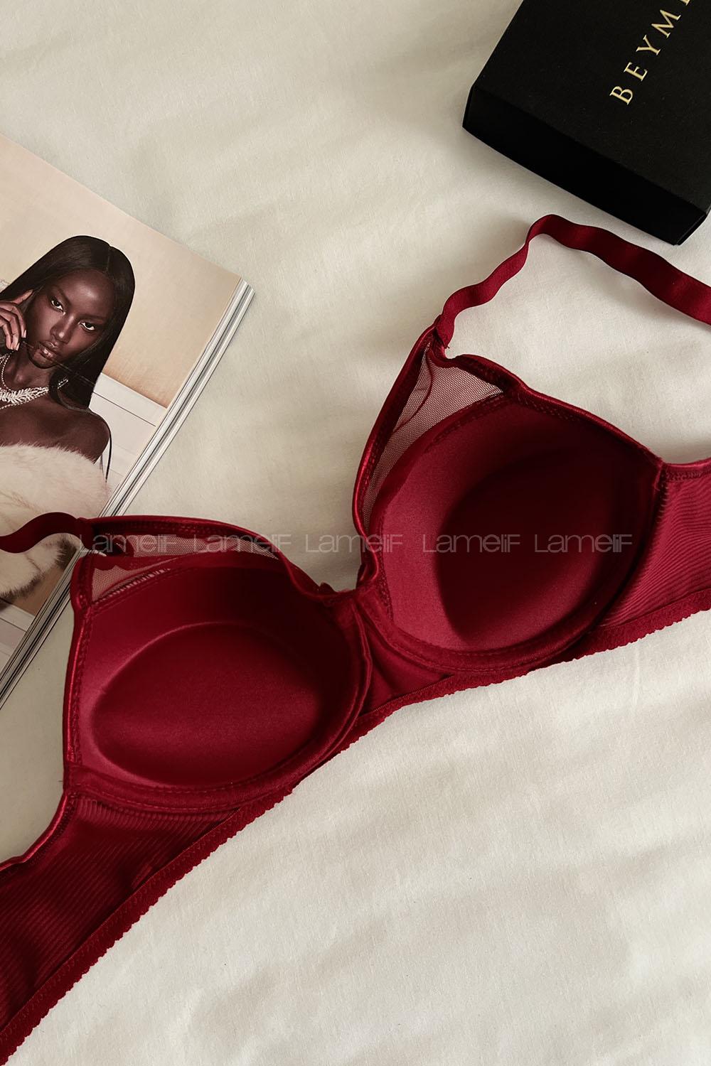 Lamelif Dantelli Tüllü Push Up Sütyen