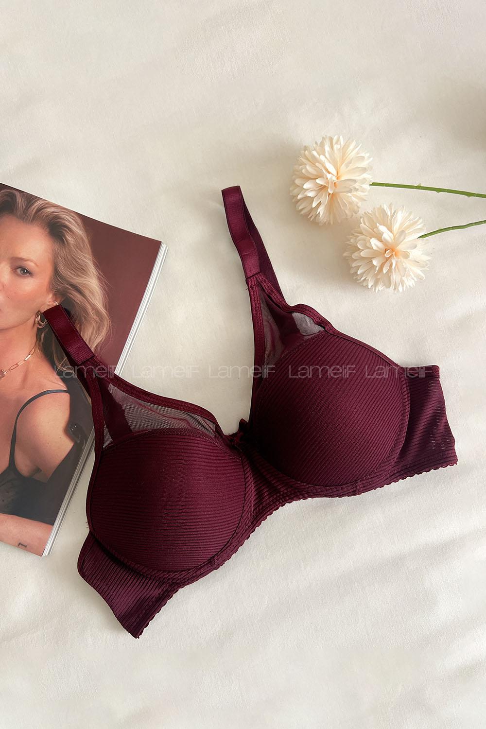 Lamelif Dantelli Tüllü Push Up Sütyen