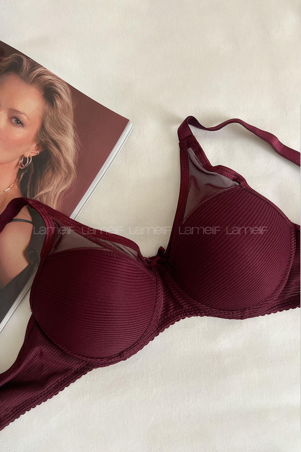 Lamelif Dantelli Tüllü Push Up Sütyen