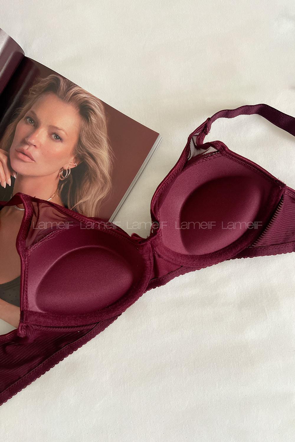 Lamelif Dantelli Tüllü Push Up Sütyen