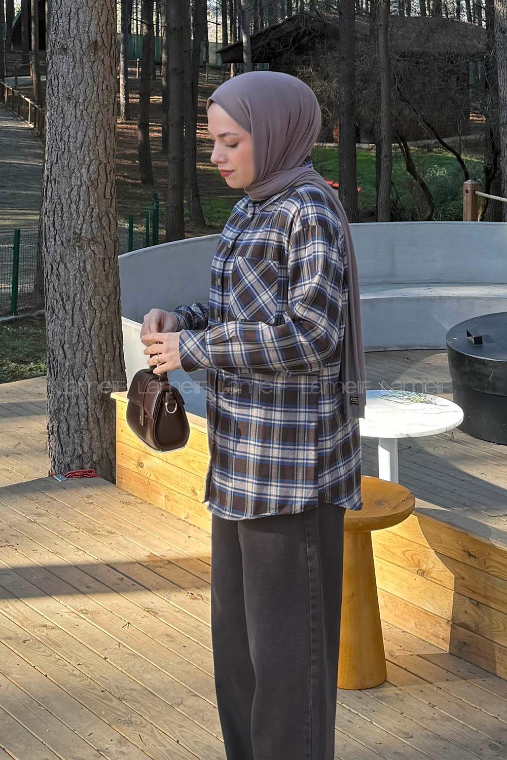 Lamelif Ekose Desen Gömlek Acı Kahve