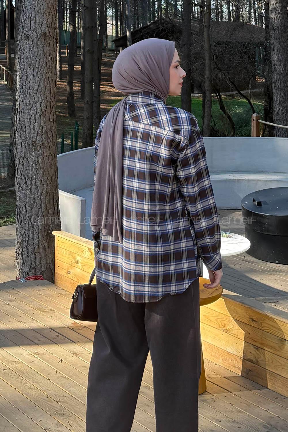 Lamelif Ekose Desen Gömlek Acı Kahve