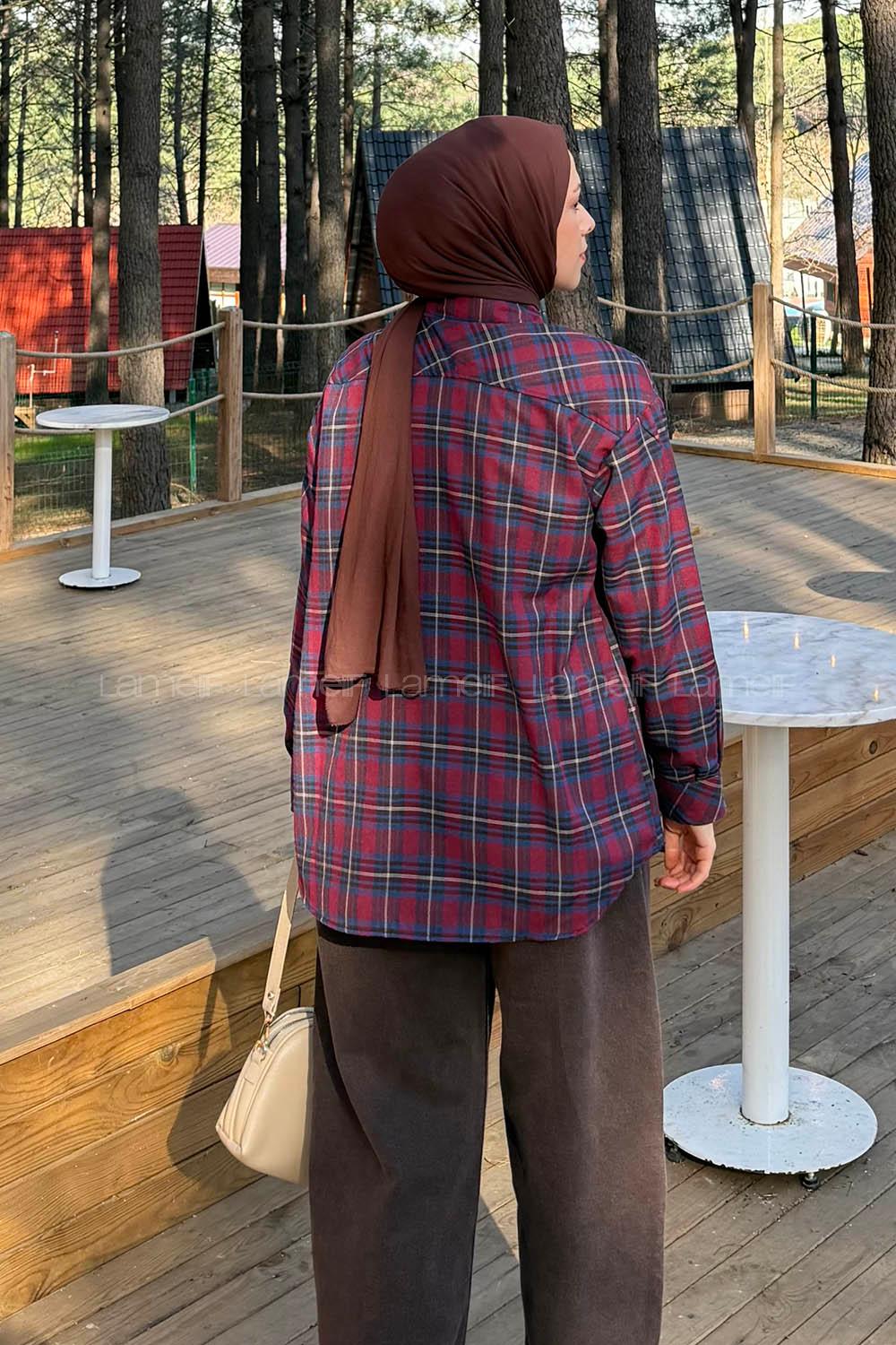 Lamelif Ekose Desen Gömlek Bordo