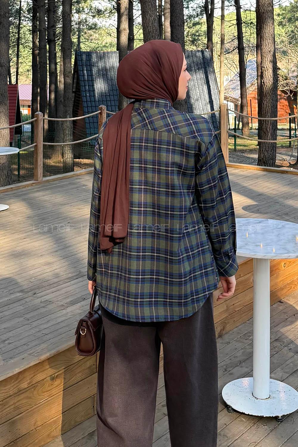 Lamelif Ekose Desen Gömlek Haki