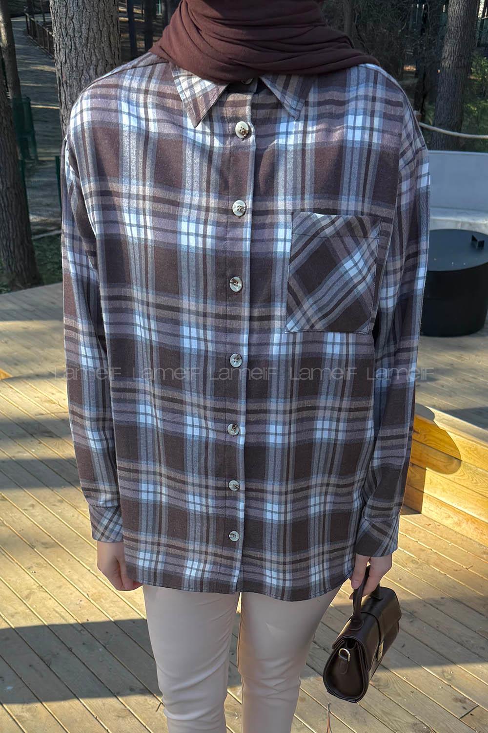 Lamelif Ekose Desen Gömlek Soft Kahve