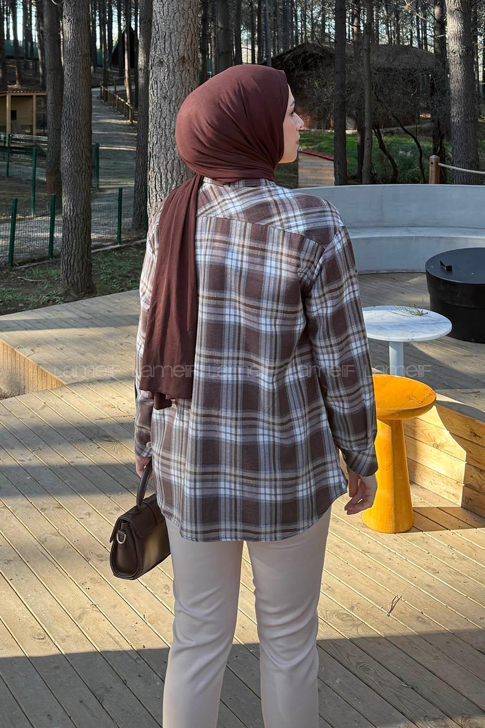 Lamelif Ekose Desen Gömlek Soft Kahve