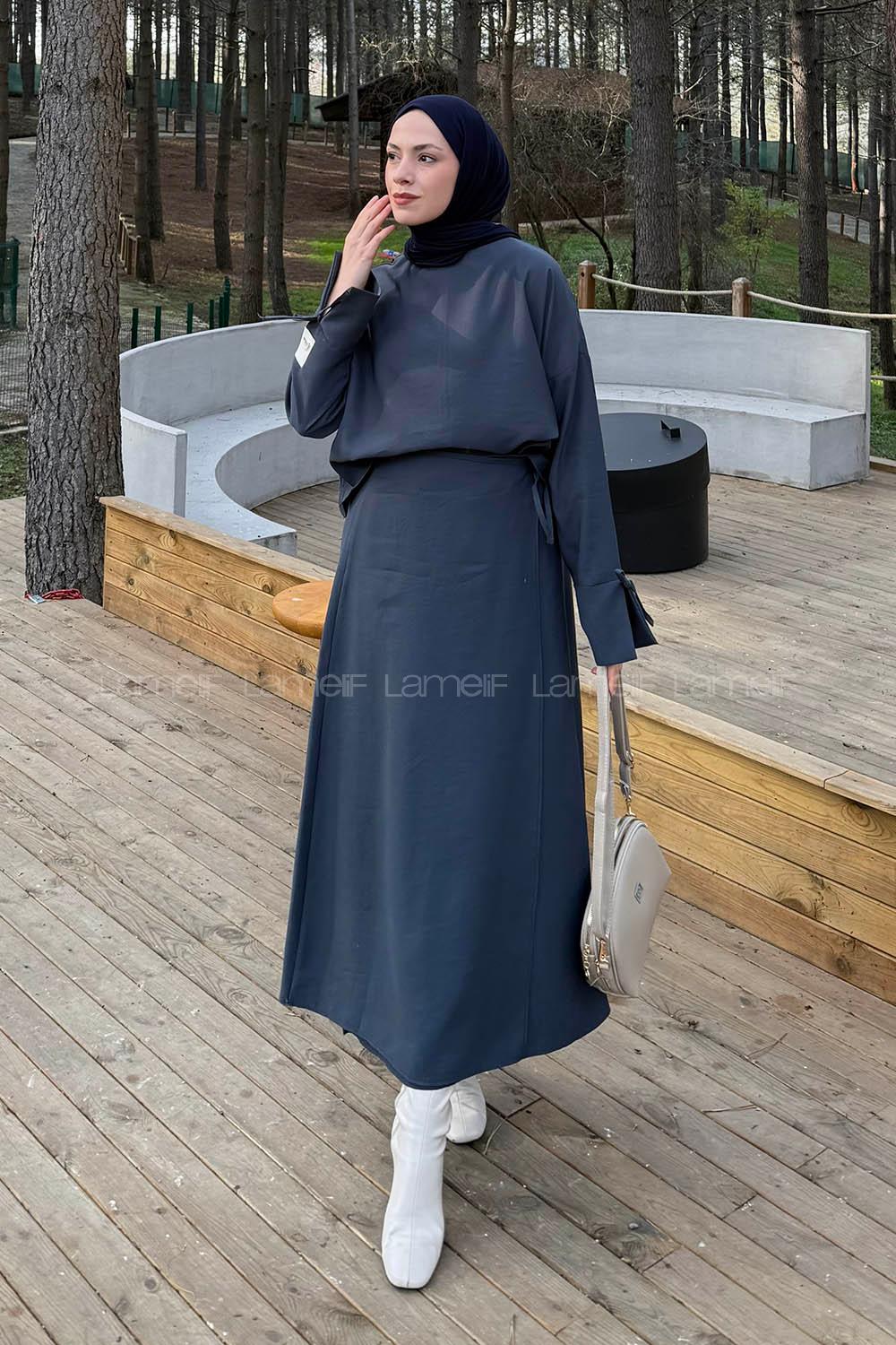 Lamelif Eteği Bağlama Detaylı Takım Antrasit