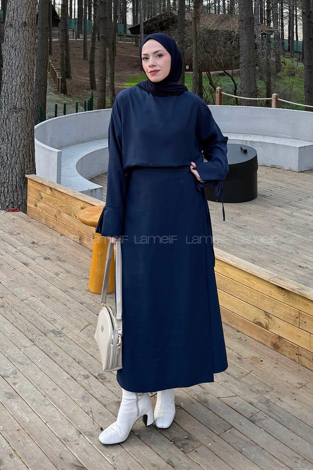 Lamelif Eteği Bağlama Detaylı Takım Lacivert