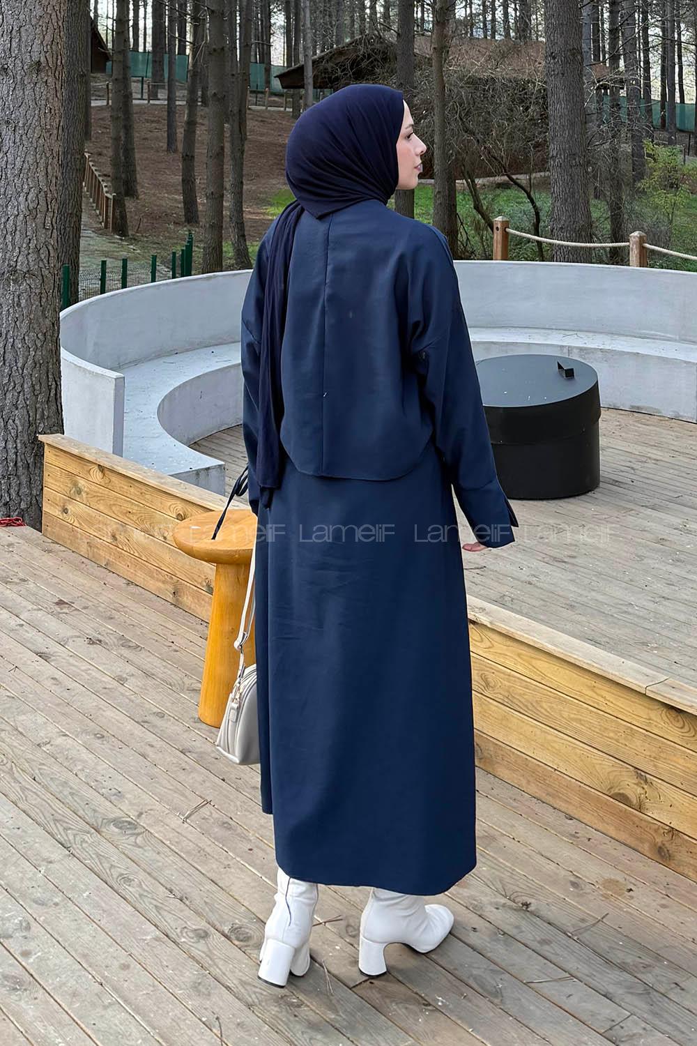 Lamelif Eteği Bağlama Detaylı Takım Lacivert