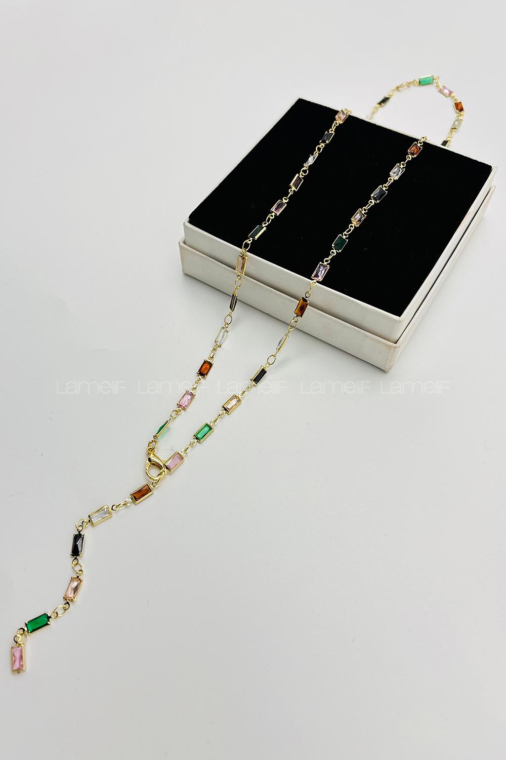 Lamelif Gold Çokrenkli Baget Y Kolye
