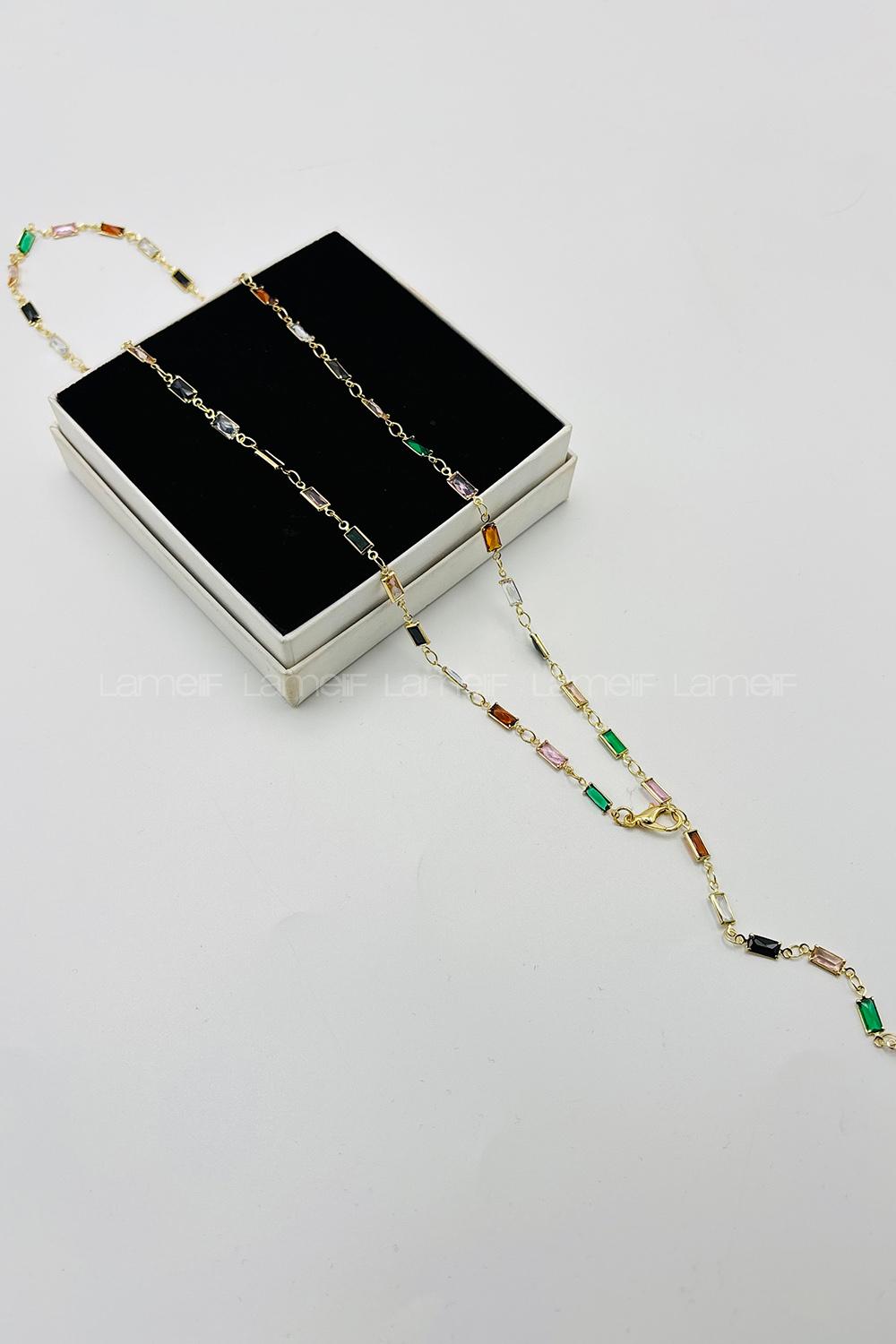 Lamelif Gold Çokrenkli Baget Y Kolye