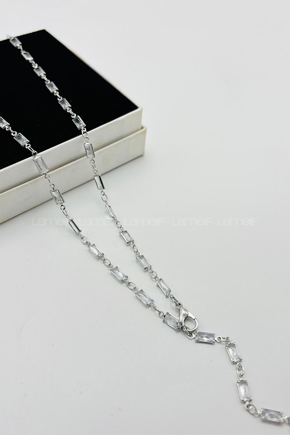 Lamelif Gümüş Çokrenkli Baget Y Kolye