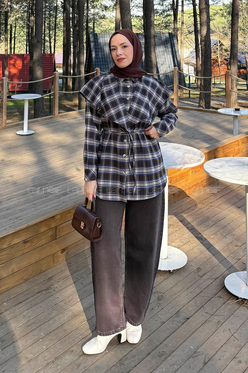 Lamelif Şal Yaka Gömlek Kahve