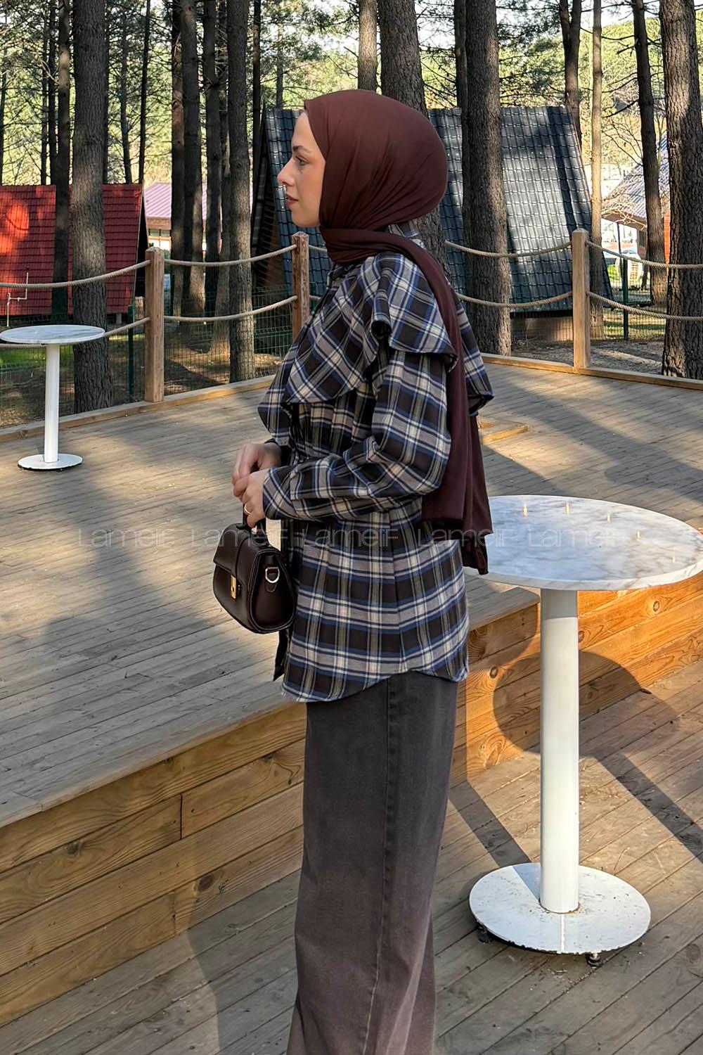 Lamelif Şal Yaka Gömlek Kahve