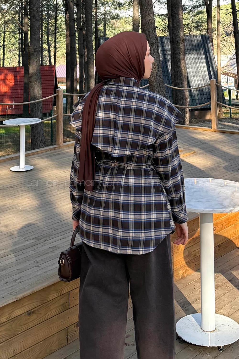 Lamelif Şal Yaka Gömlek Kahve