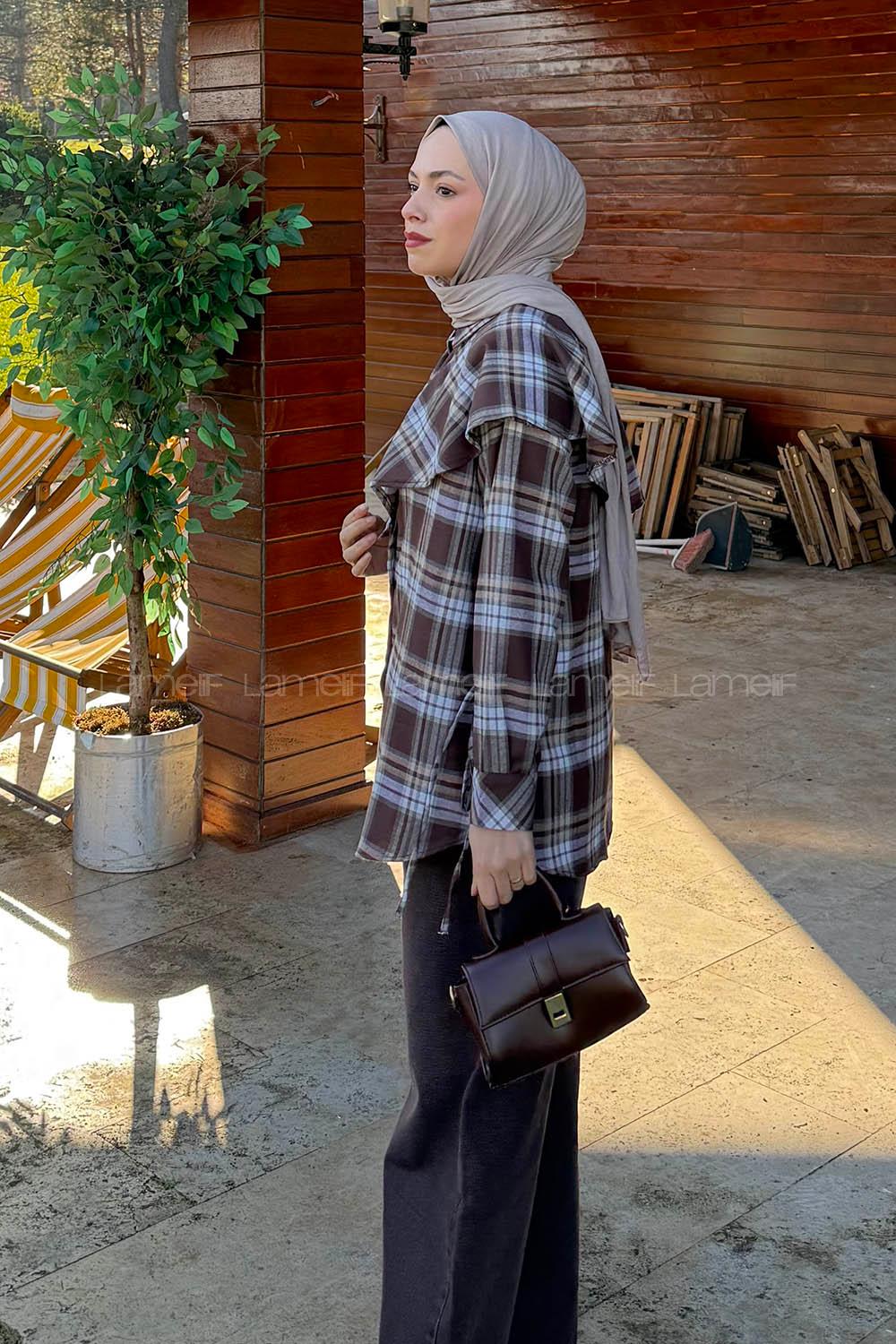 Lamelif Şal Yaka Gömlek Vizonrengi