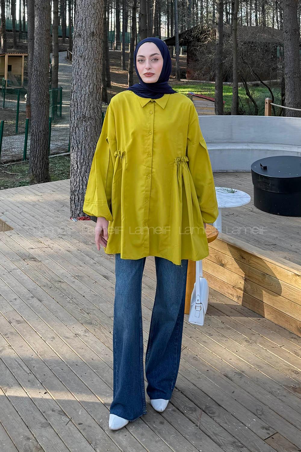 Lamelif Lopez Balon Kol Tunik Yağ Yeşili