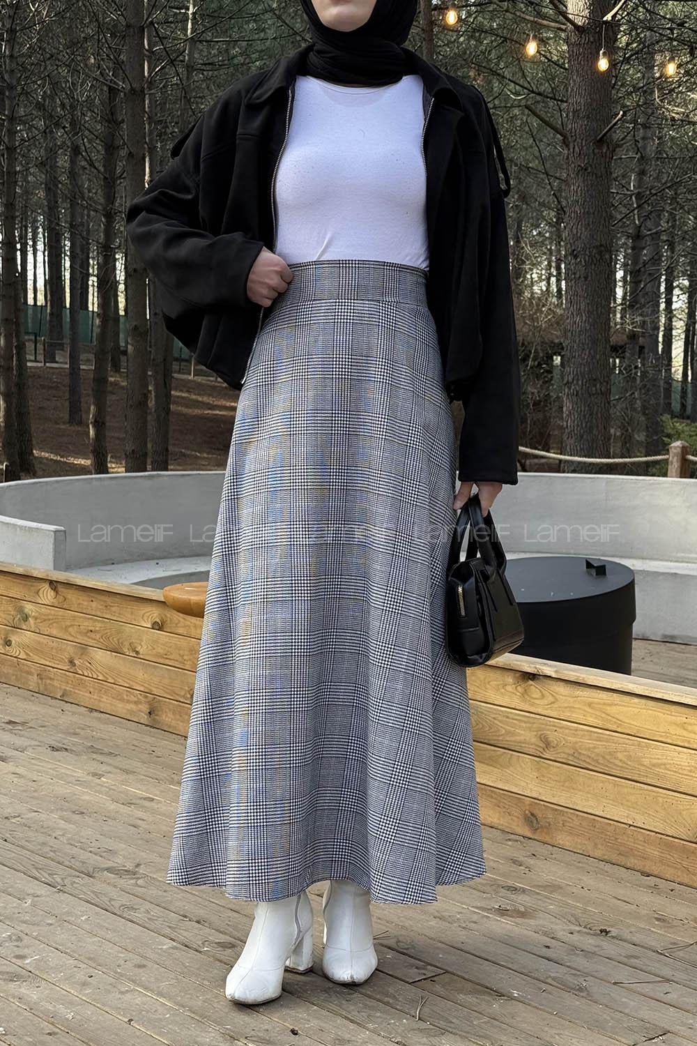 Lamelif Kazayağı Desen Etek Siyah-Beyaz