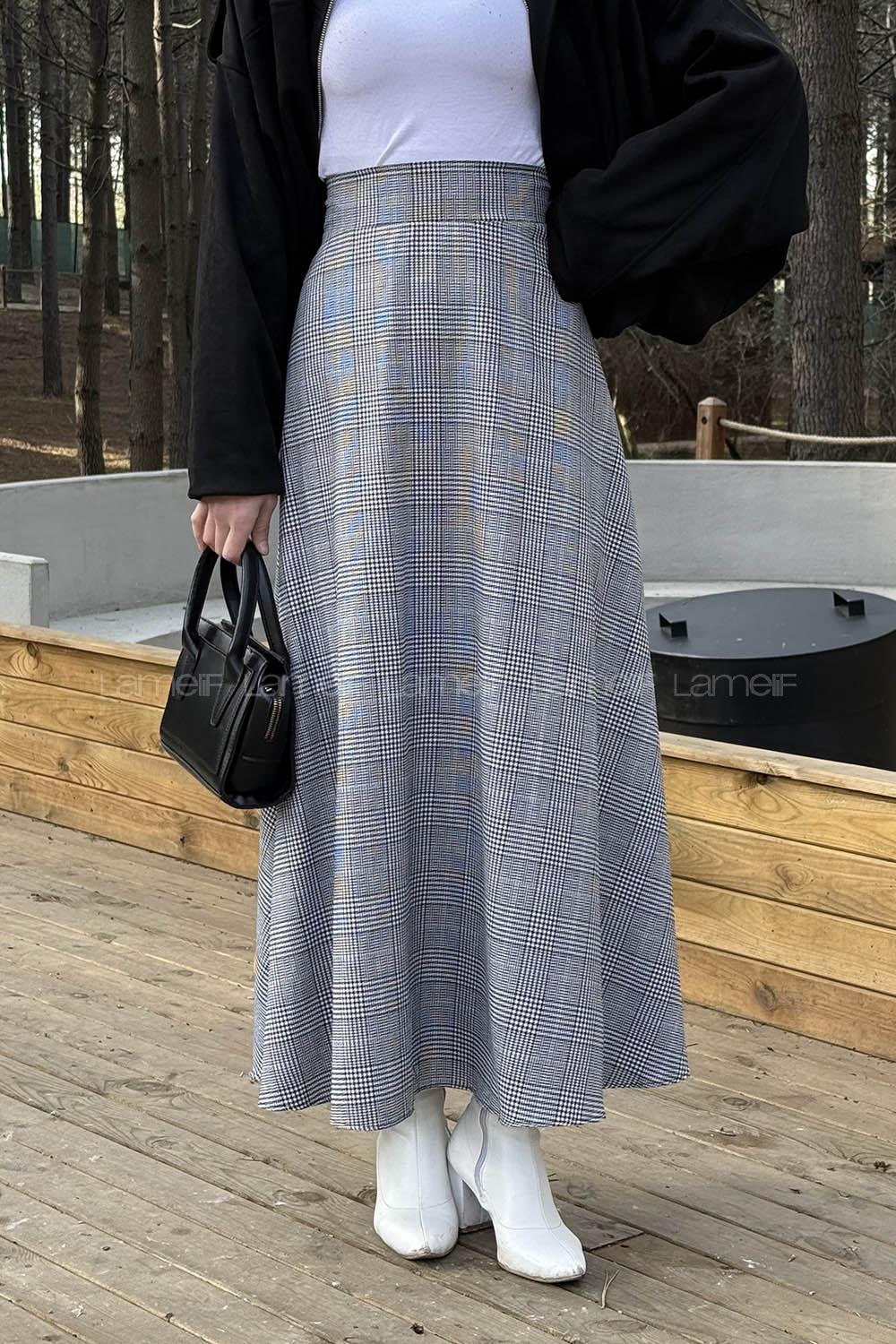 Lamelif Kazayağı Desen Etek Siyah-Beyaz